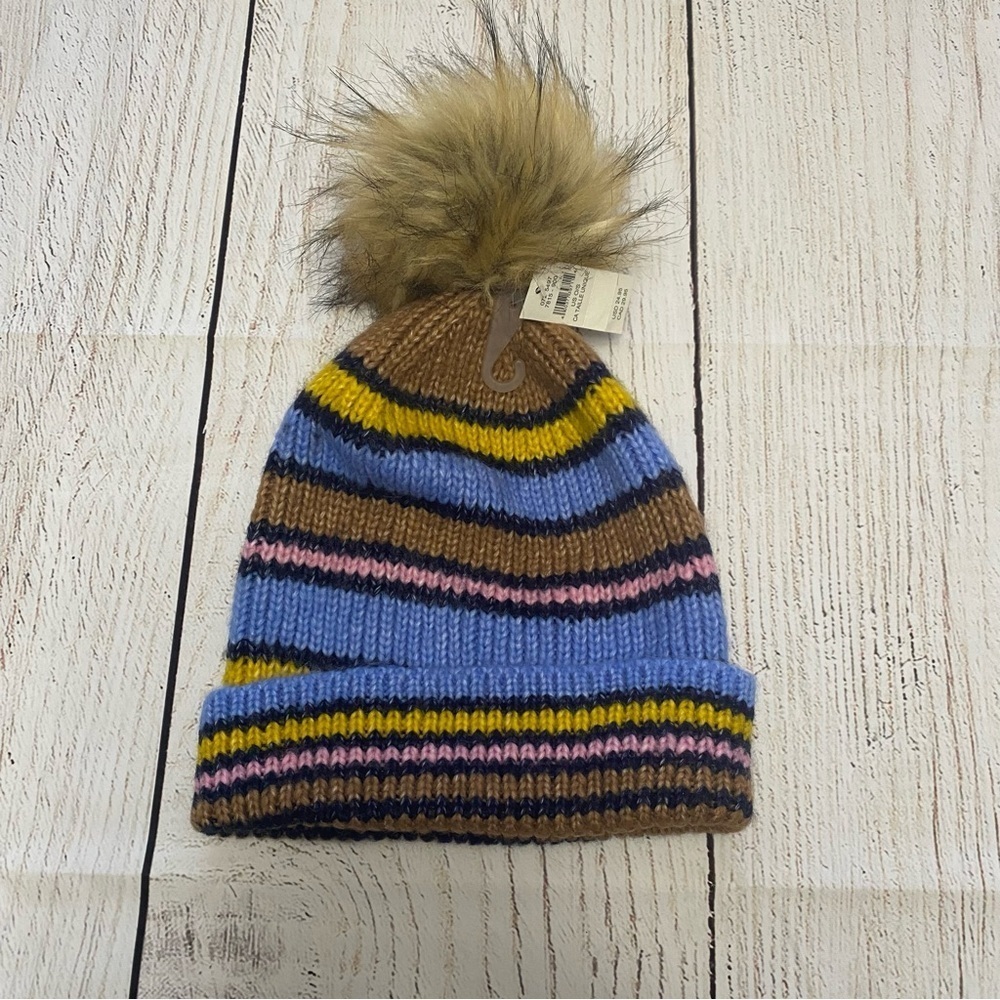 Aerie Multicolor Striped Beanie with Pom-Pom